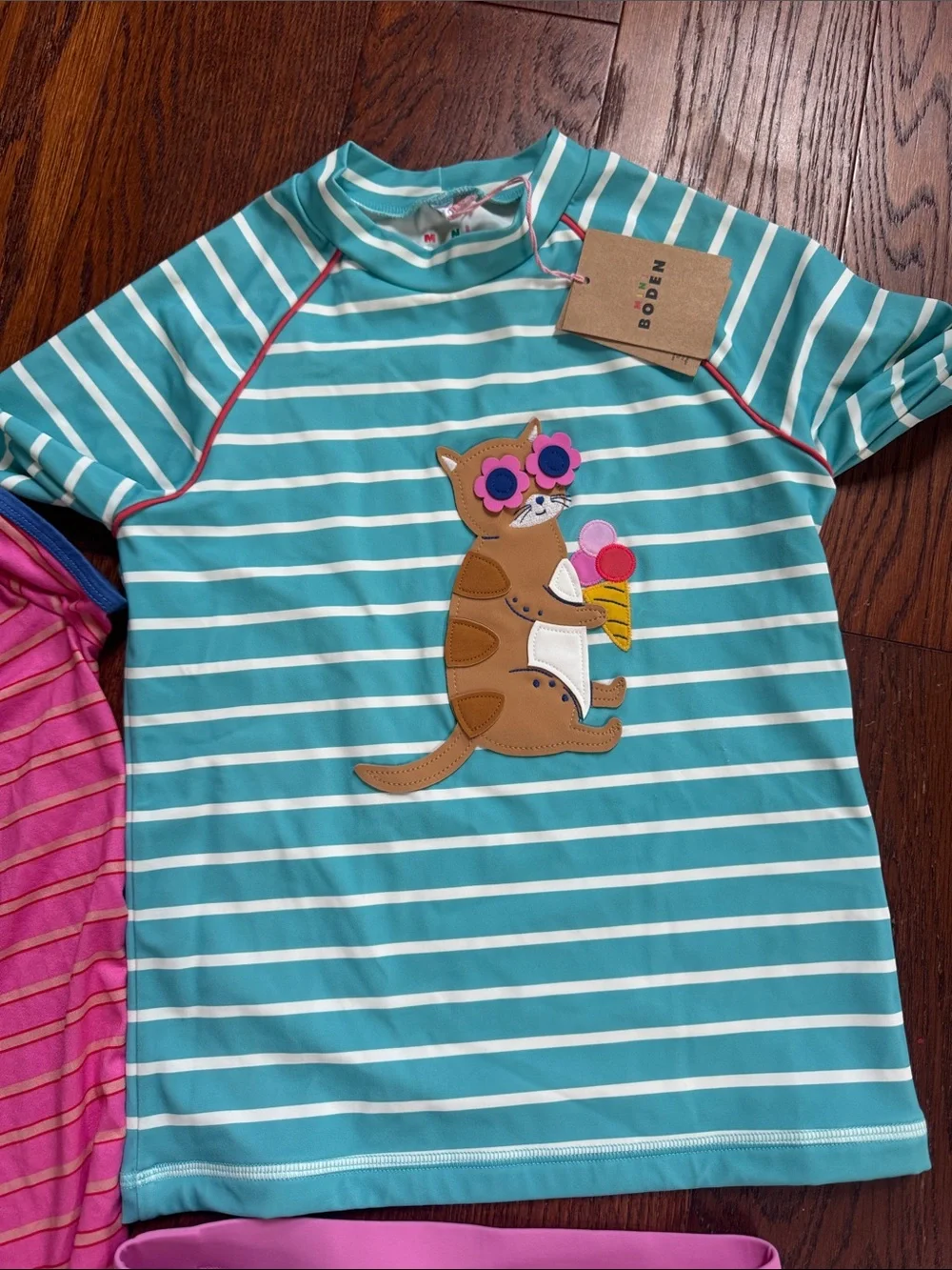 NWT Boden Kids Blue Striped Rash Guard with swimsuit